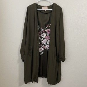 Gibson & Latimer Womens Cardigan Size 1X Embroidered Floral Open Front Duster